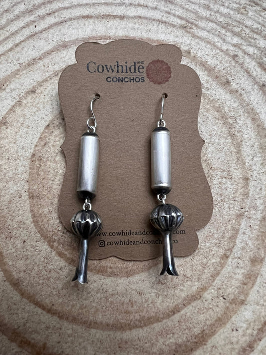 Barrel and Squash Blossom Dangle Earrings by Crystal Hayley - 1 3/4 inch drop