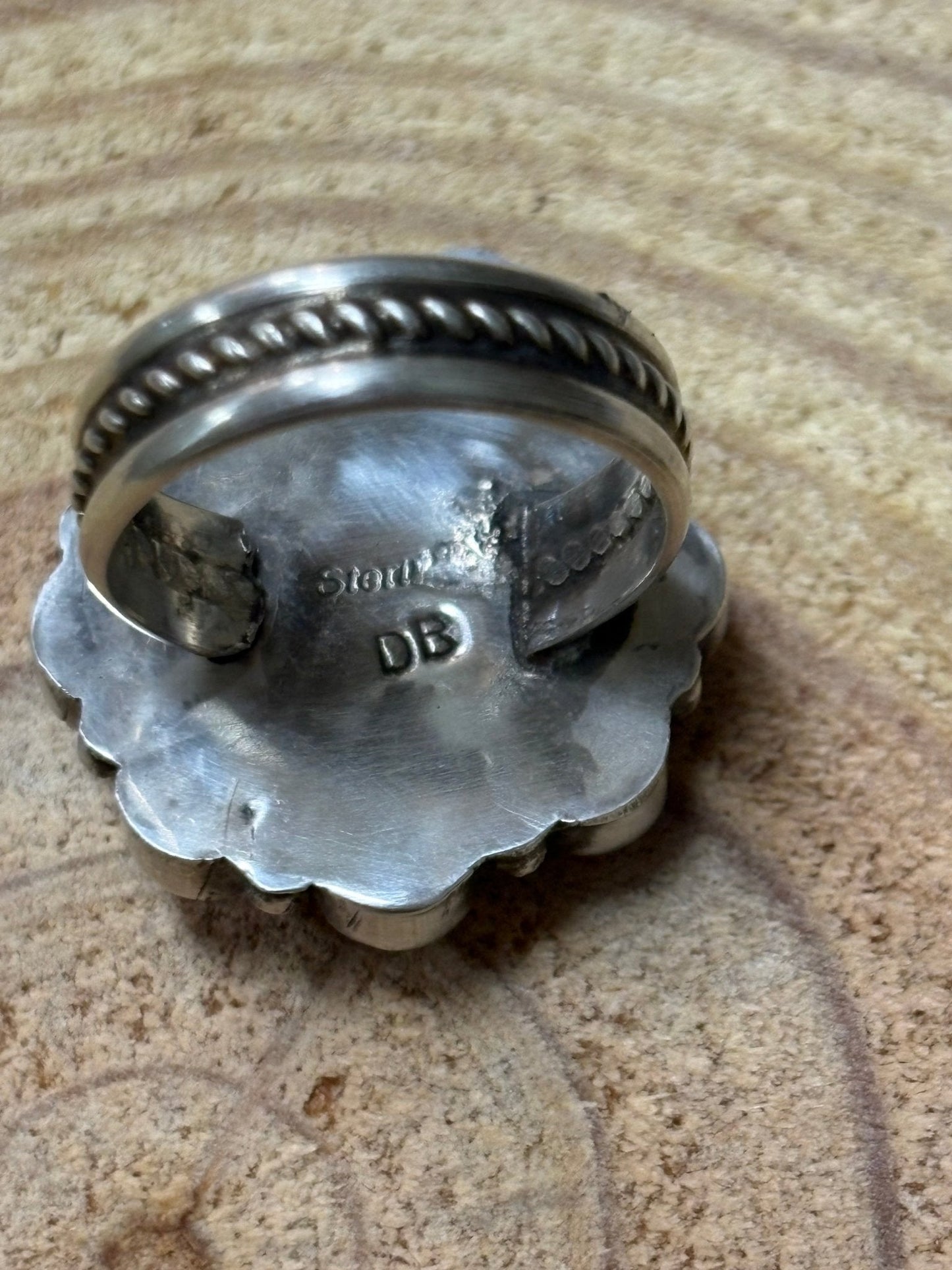 Devin Brown Navajo Handmade Sterling Silver Coral/Turquoise Adjustable Ring - Size 7.5 - 9