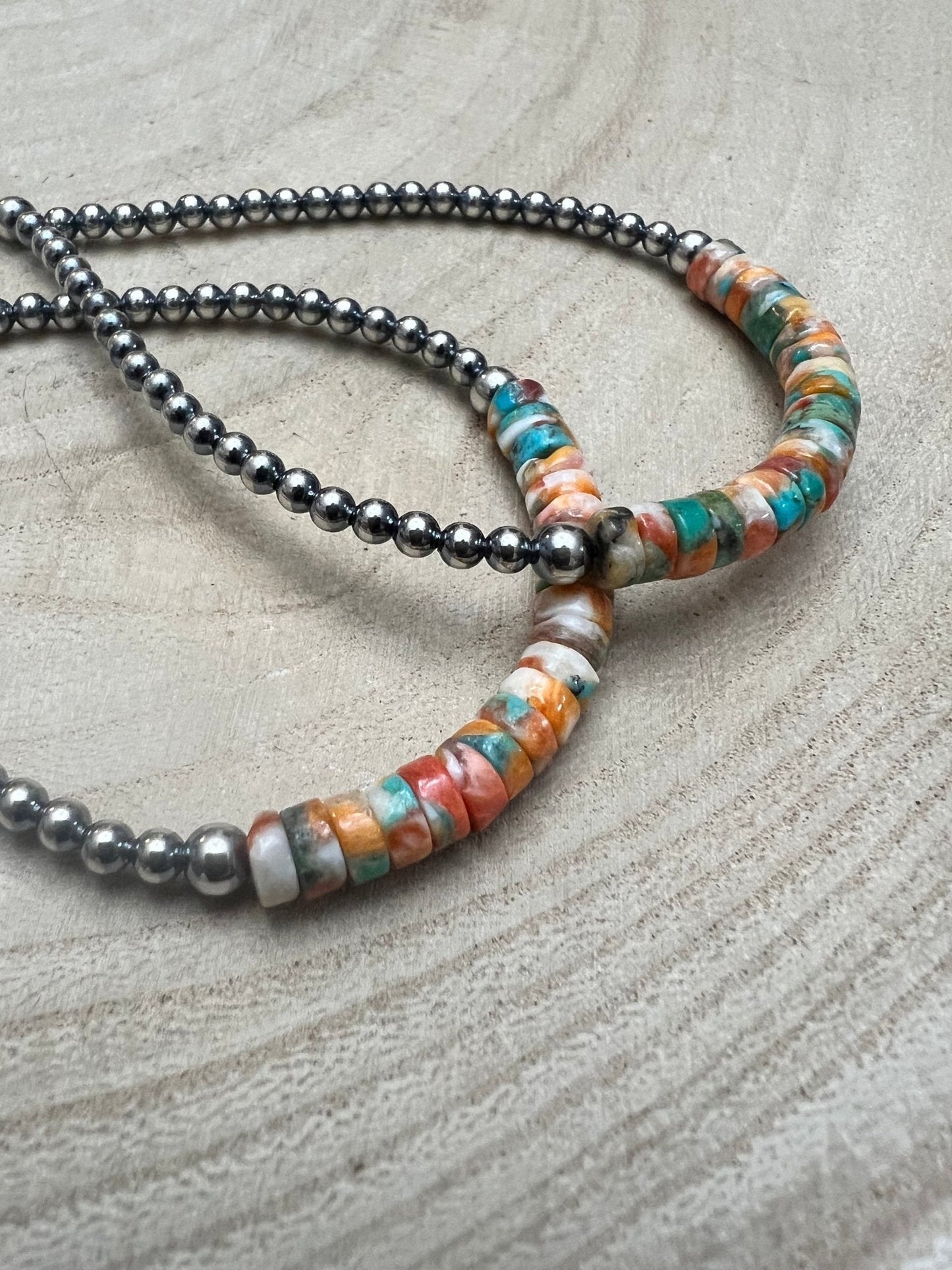 3mm Sterling Silver Pearl Teardrop with Orange Spiny Oyster/Turquoise Earrings - 4 inch drop