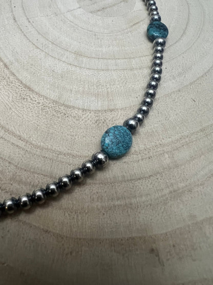 4mm & 5mm Sterling Pearl Turquoise Choker  - 15 inch