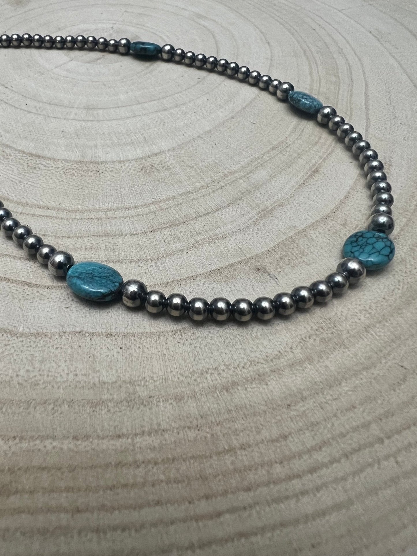 4mm & 5mm Sterling Pearl Turquoise Choker  - 15 inch