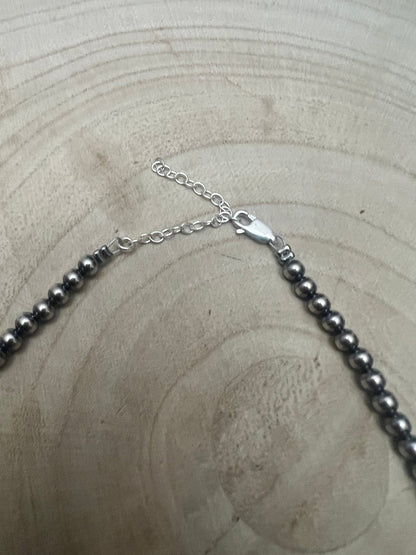 4mm & 5mm Sterling Pearl Turquoise Choker  - 15 inch