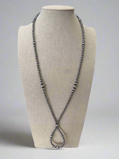 Graduated Sterling Silver Pearls Hoop necklace - 23 inch