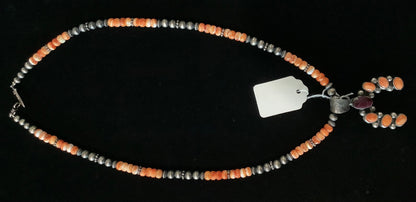 Silver Pearl Ranch - Navajo Spiny Oyster and Navajo Pearls with Naja Pendant