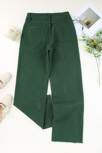 Solid Denim Crossed Waist Raw Hem Jeans