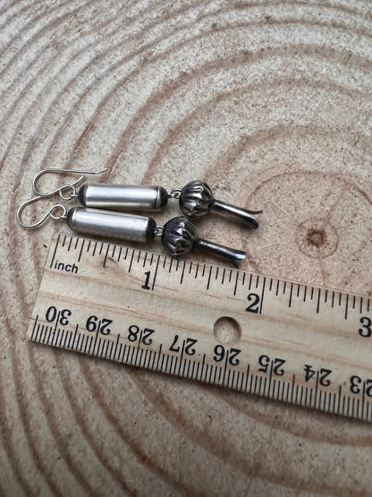 Barrel and Squash Blossom  Dangle Earrings by Crystal Hayley - 1 3/4 inch drop