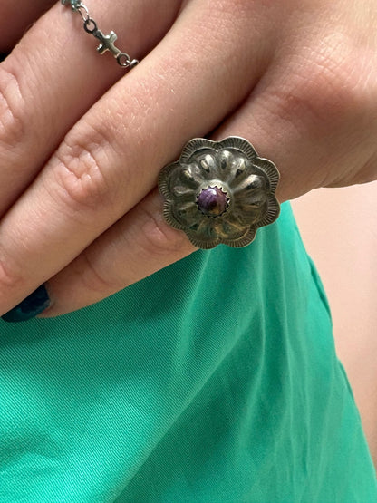 Byron Begay Navajo Handmade Sterling Silver & Purple Spiny Oyster Ring - Size 7