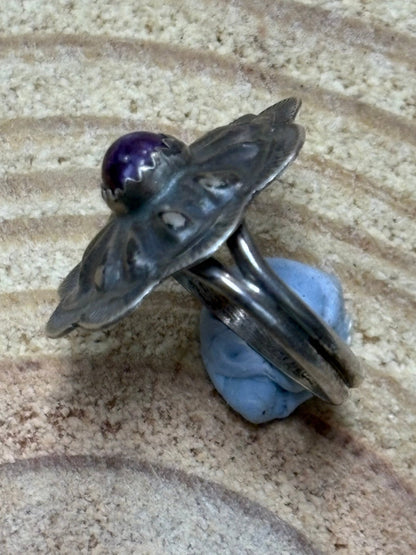 Byron Begay Navajo Handmade Sterling Silver & Purple Spiny Oyster Ring - Size 7