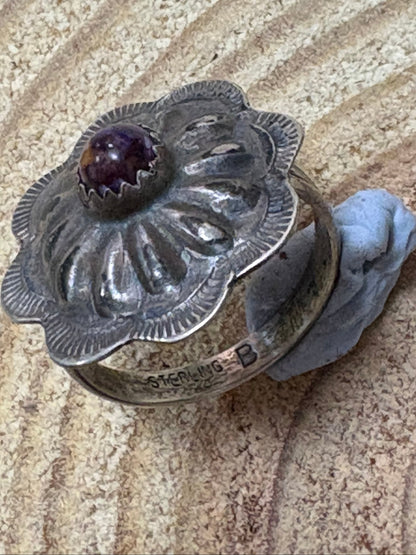 Byron Begay Navajo Handmade Sterling Silver & Purple Spiny Oyster Ring - Size 7