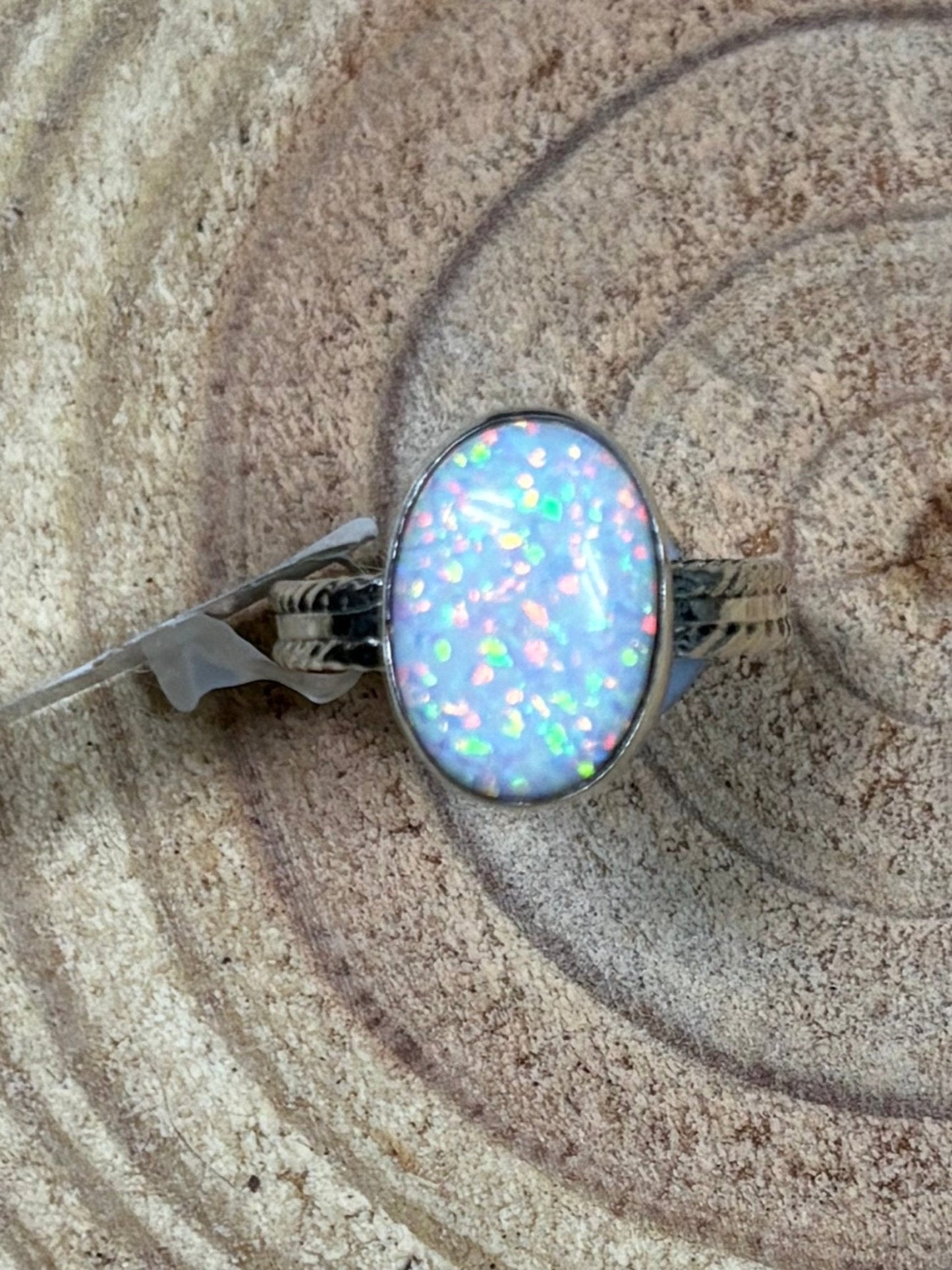 Isabelle Yazzie Navajo Handmade Sterling Silver Opal Ring - Size 7
