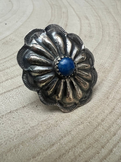 Joanee Silver Lapis Concho Adjustable Ring