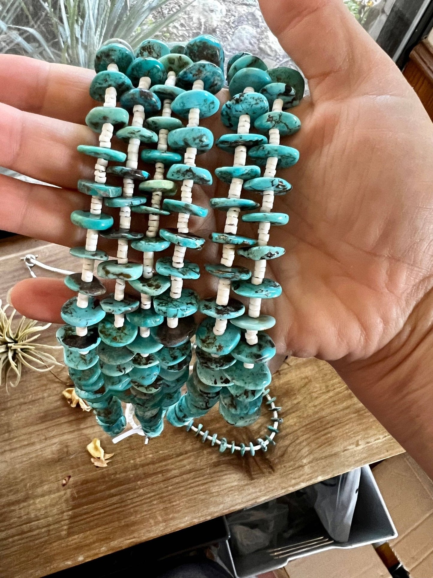 Long Blue Disk Turquoise Necklace - 26 inch