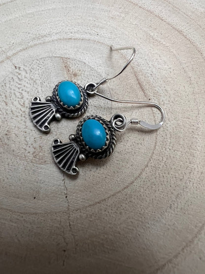 Navajo Handmade Kingman Turquoise Earrings by Sharon McCarthy
