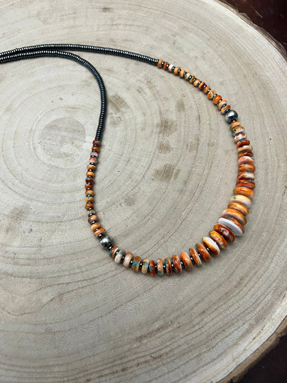 Orange & Turquoise Graduated Necklace - 22 inch